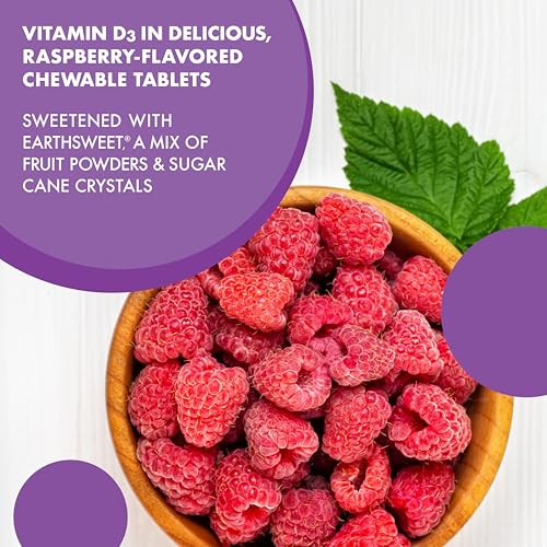 Bluebonnet EarthSweet Vitamin D3 5000 IU Raspberry Chewable - Non-GMO, Gluten & Soy Free, 90 Count