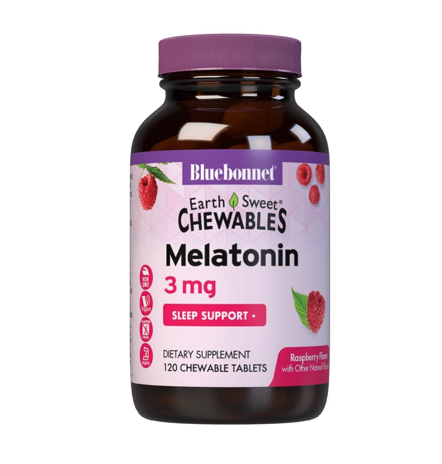 Bluebonnet EarthSweet Melatonin 3 mg Fast-Acting Chewables – Restful Sleep, Gluten-Free & Vegan, Raspberry (120 ct)