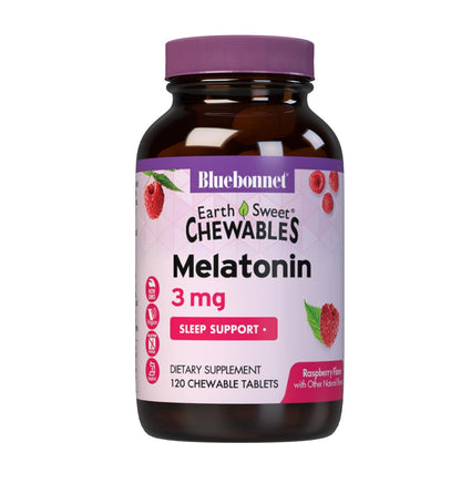 Bluebonnet EarthSweet Melatonin 3 mg Fast-Acting Chewables – Restful Sleep, Gluten-Free & Vegan, Raspberry (120 ct)
