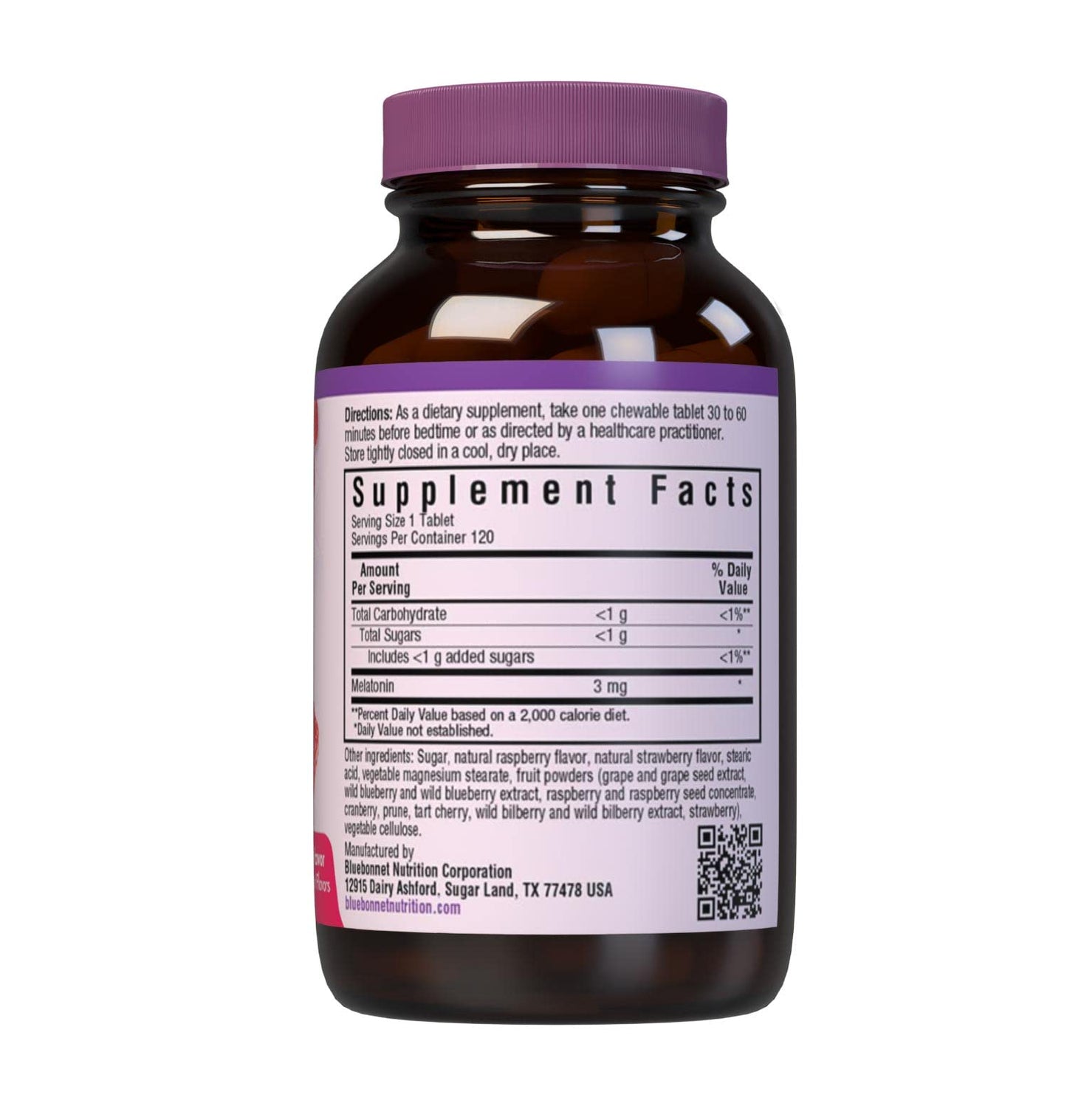 Bluebonnet EarthSweet Melatonin 3 mg Fast-Acting Chewables – Restful Sleep, Gluten-Free & Vegan, Raspberry (120 ct)