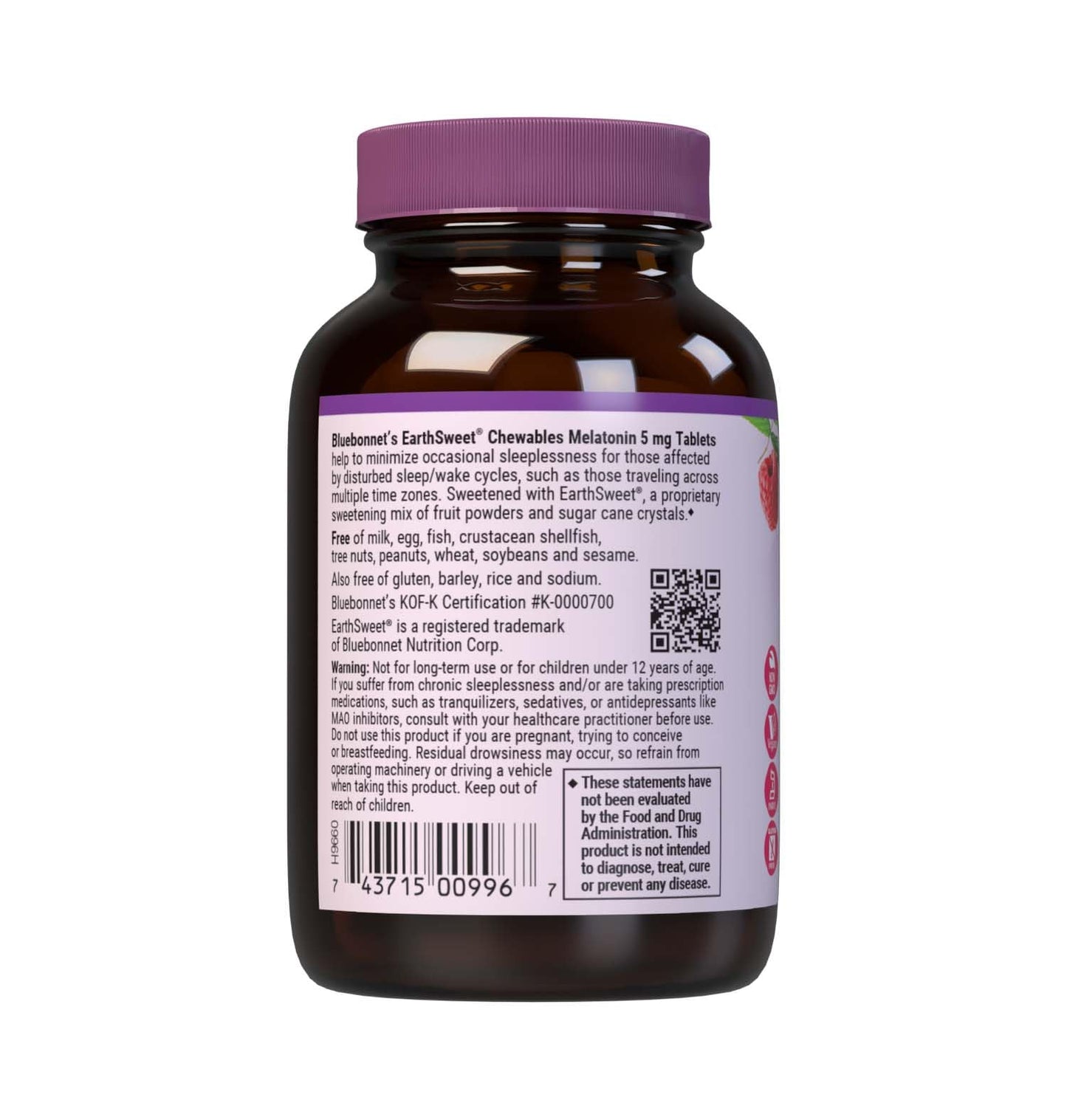 Bluebonnet EarthSweet Melatonin 5 mg Chewables - Raspberry, Gluten-Free & Vegan | 60 Tablets