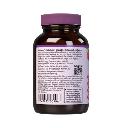 Bluebonnet EarthSweet Melatonin 5 mg Chewables - Raspberry, Gluten-Free & Vegan | 60 Tablets