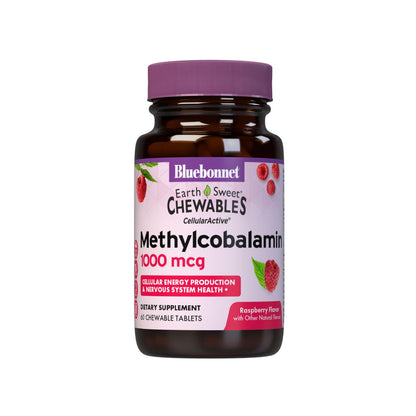 Bluebonnet EarthSweet Methylcobalamin 1,000 mcg - Active B12 (Vegan, Raspberry) - 60 Chewable Tablets