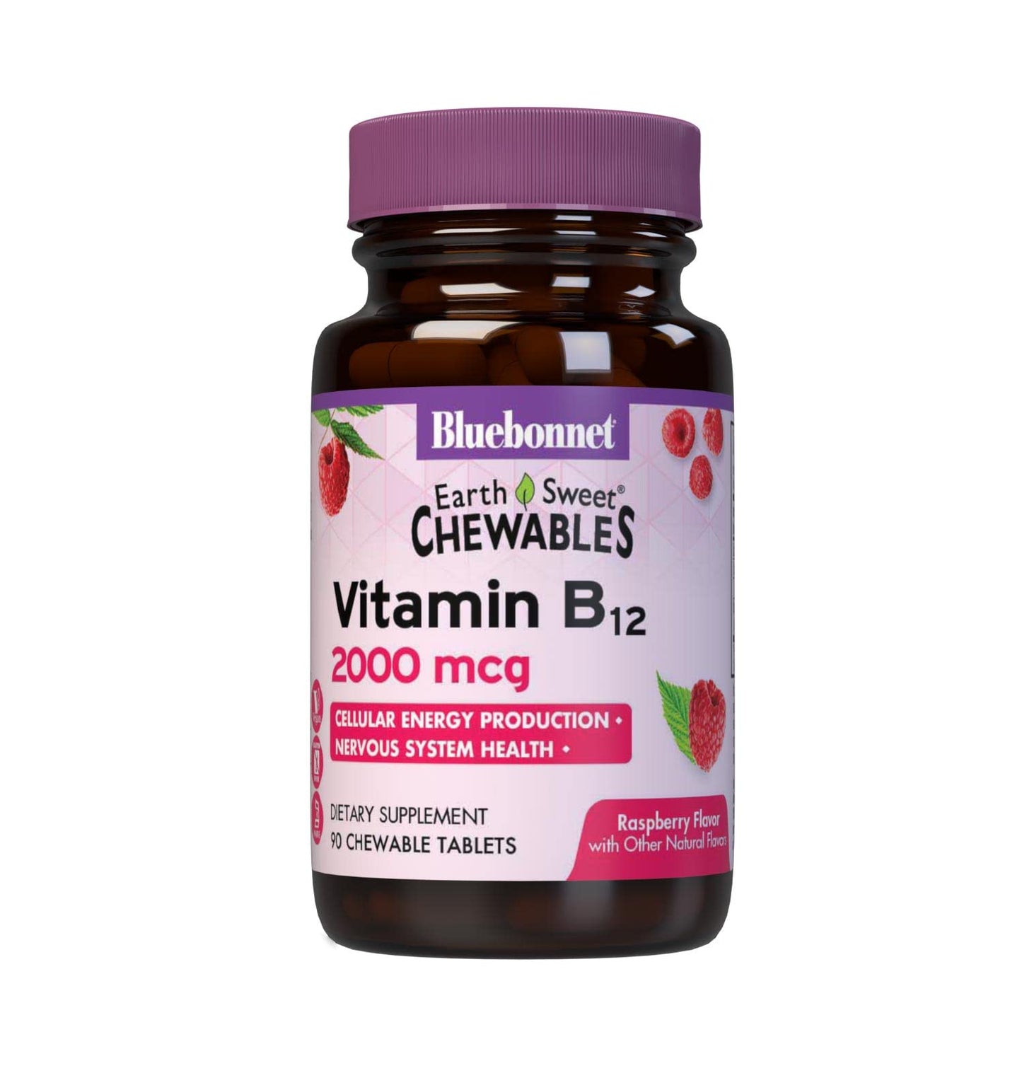 BlueBonnet EarthSweet Vitamin B12 2000 mcg Chewables – Raspberry, Vegan, Gluten Free | 90 Servings