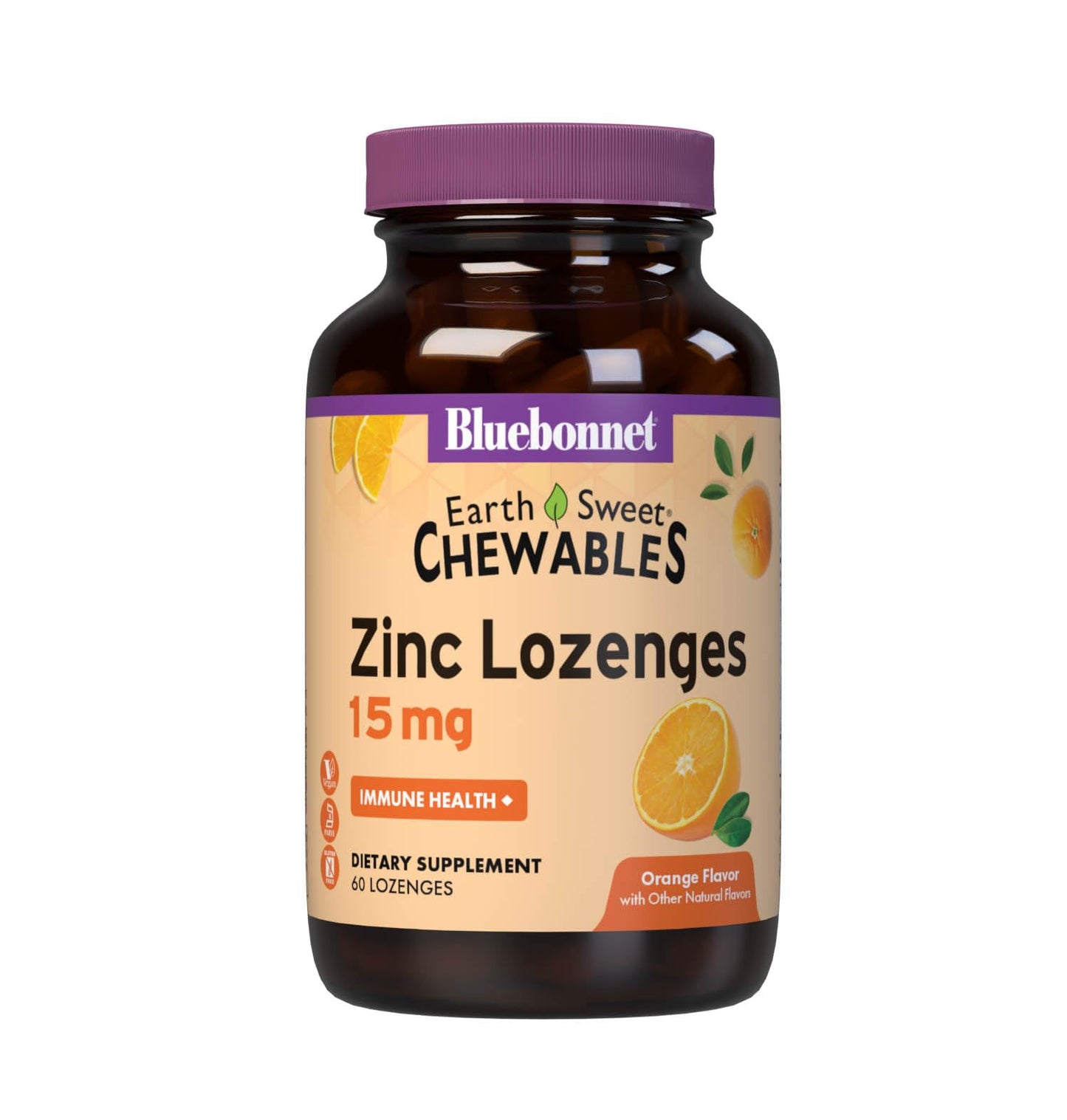 Bluebonnet EarthSweet Zinc Lozenges 15 mg + 100 mg Vitamin C – Orange Flavor, 60 Lozenges