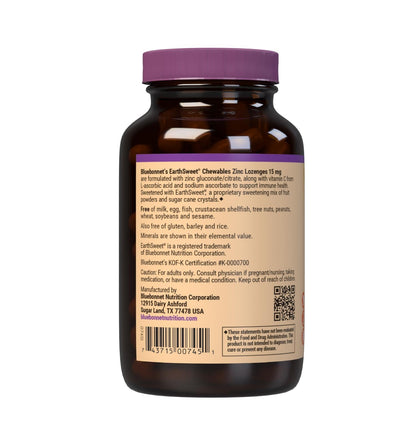 Bluebonnet EarthSweet Zinc Lozenges 15 mg + 100 mg Vitamin C – Orange Flavor, 60 Lozenges
