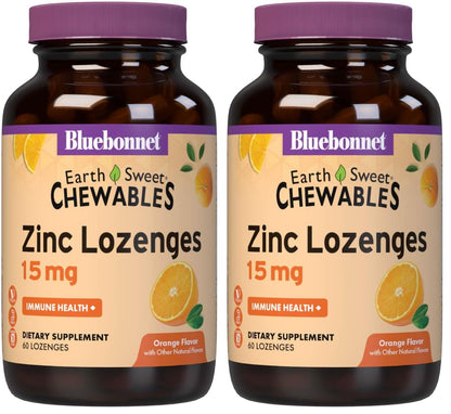 Bluebonnet Nutrition EarthSweet Zinc Lozenges 15 mg + Vitamin C 100 mg – Orange Flavor, Vegan, Gluten-Free | Pack of 2