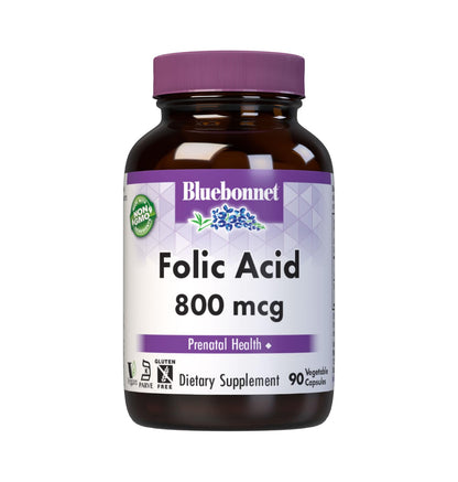 BlueBonnet Nutrition Folic Acid 800 mcg Vegetable Capsules – Non-GMO, Vegan, Kosher, Gluten-Free