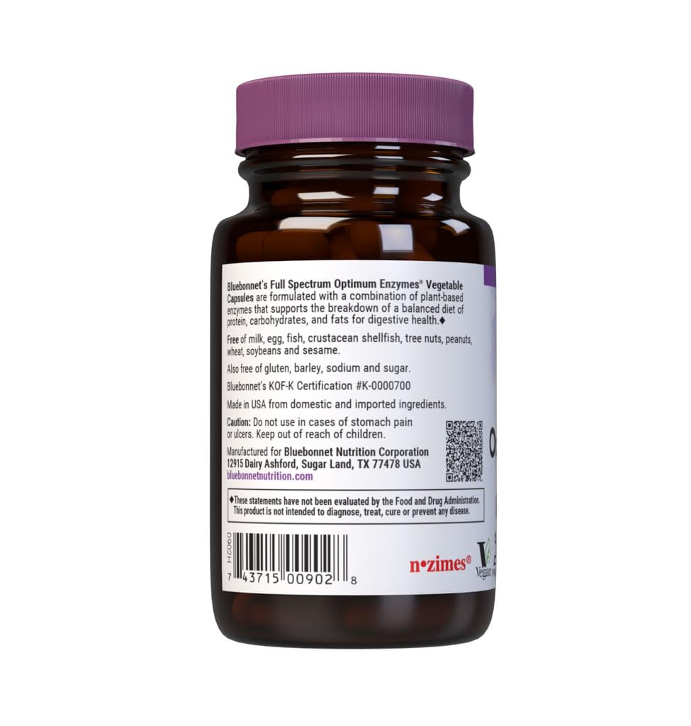 BlueBonnet Full Spectrum Optimum Enzymes Vegetarian Capsules 60 Count | Digestive Support