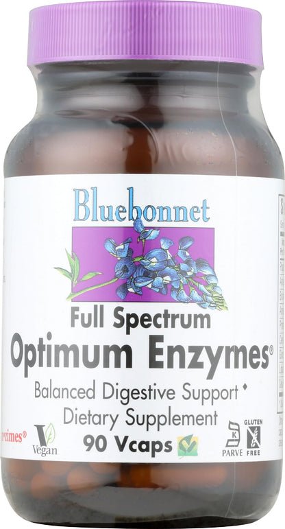 BlueBonnet Full Spectrum Optimum Enzymes Vegetarian Capsules, 90 Count | Plant-Based Digestive Enzymes