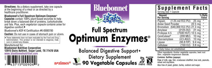 BlueBonnet Full Spectrum Optimum Enzymes Vegetarian Capsules, 90 Count | Plant-Based Digestive Enzymes
