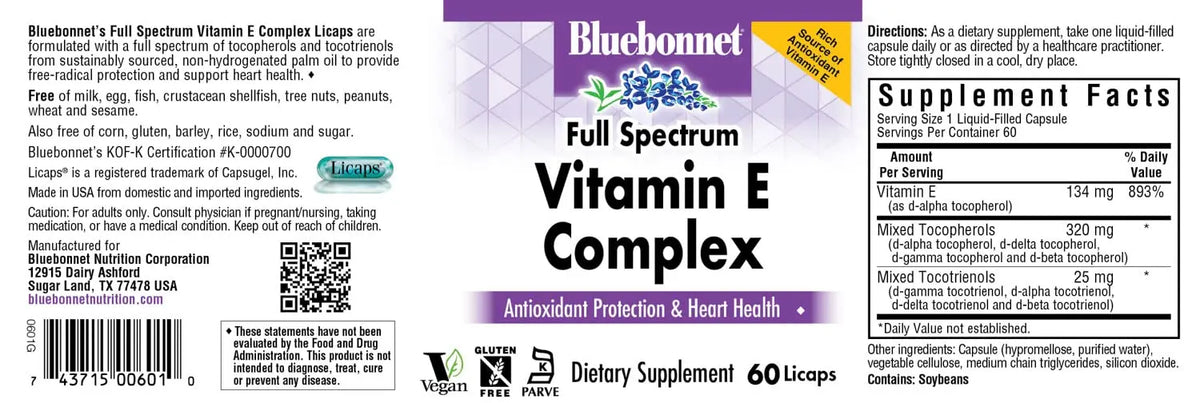 BlueBonnet Natural Full Spectrum Vitamin E Complex - 60 Licaps BritishVita | Premium UK Vitamins & Wellness Supplements