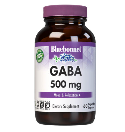 BlueBonnet GABA 500mg – Stress Relief & Relaxation | 60 Veg Capsules | Kosher, Vegan