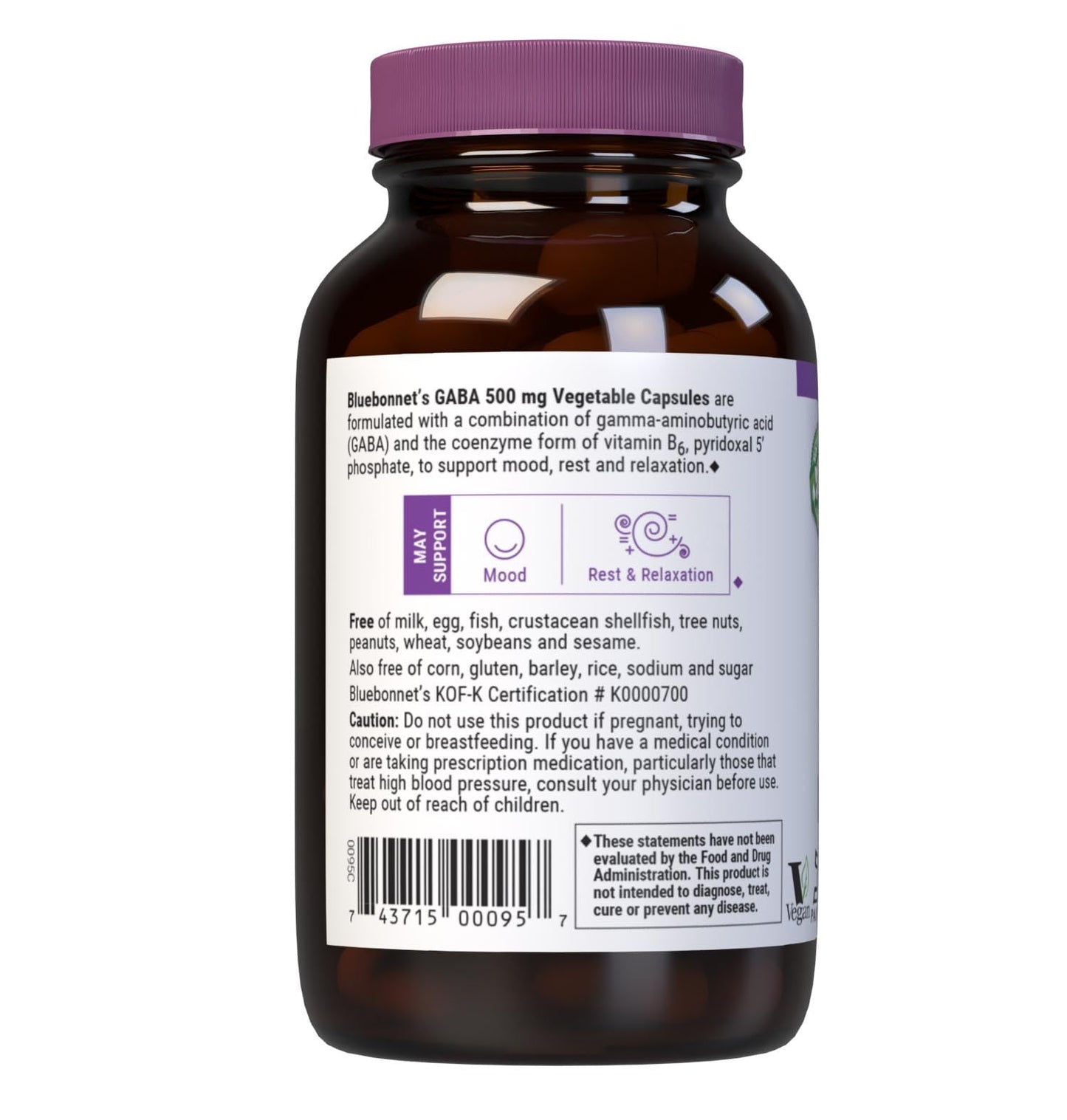 BlueBonnet GABA 500mg – Stress Relief & Relaxation | 60 Veg Capsules | Kosher, Vegan