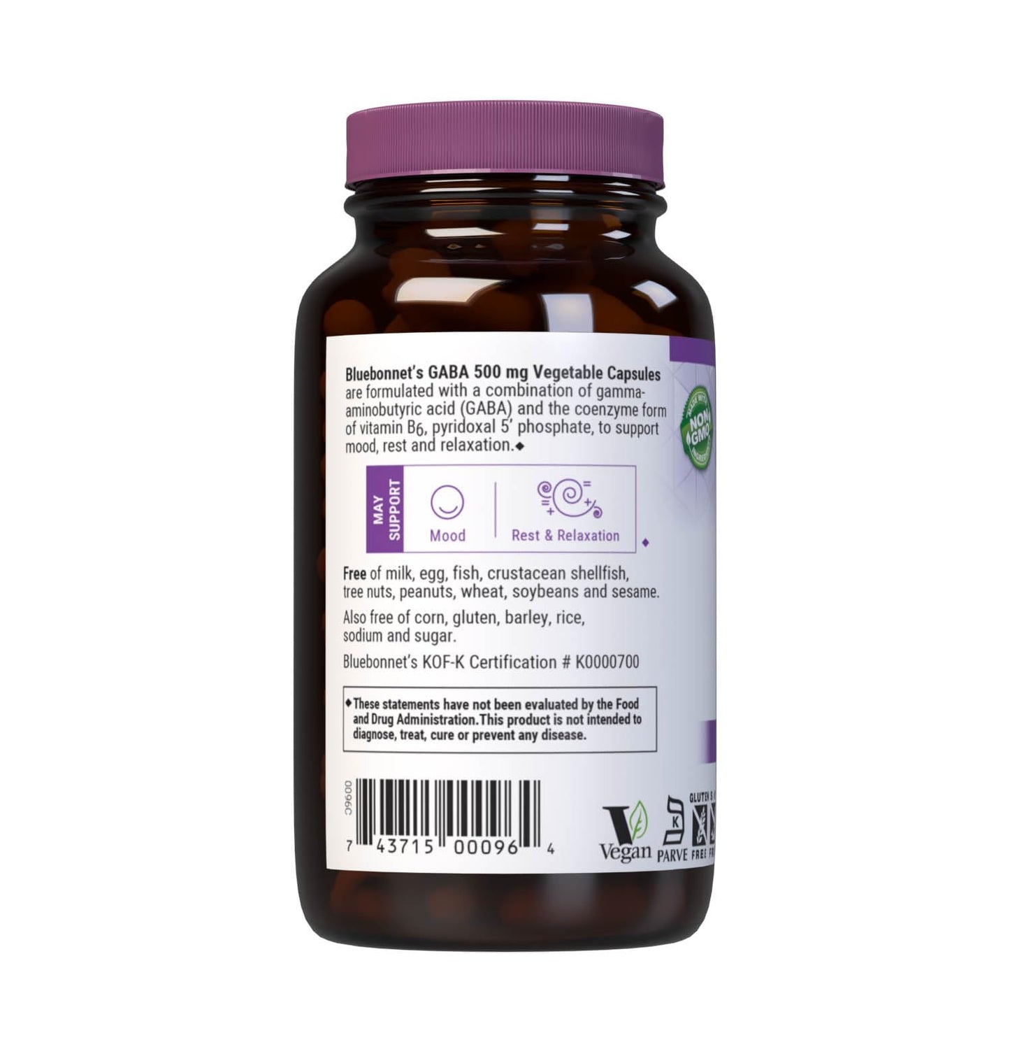 BlueBonnet GABA 500 mg | Stress Relief & Relaxation | 120 Veg Capsules
