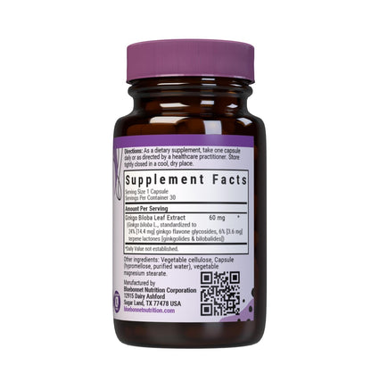 BlueBonnet Ginkgo Biloba Leaf Extract Supplement – 30 Veggie Capsules