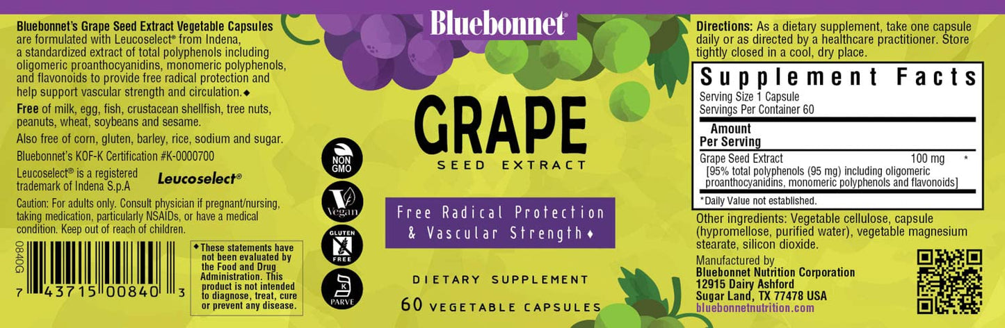 BlueBonnet Super Fruit Grape Seed Extract Supplement, 60 Count, White (743715008403)