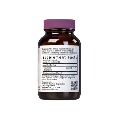 Bluebonnet L-Glutamine 500 mg – Immune Support, 50 Veg Capsules, Non-GMO, Kosher, Vegan