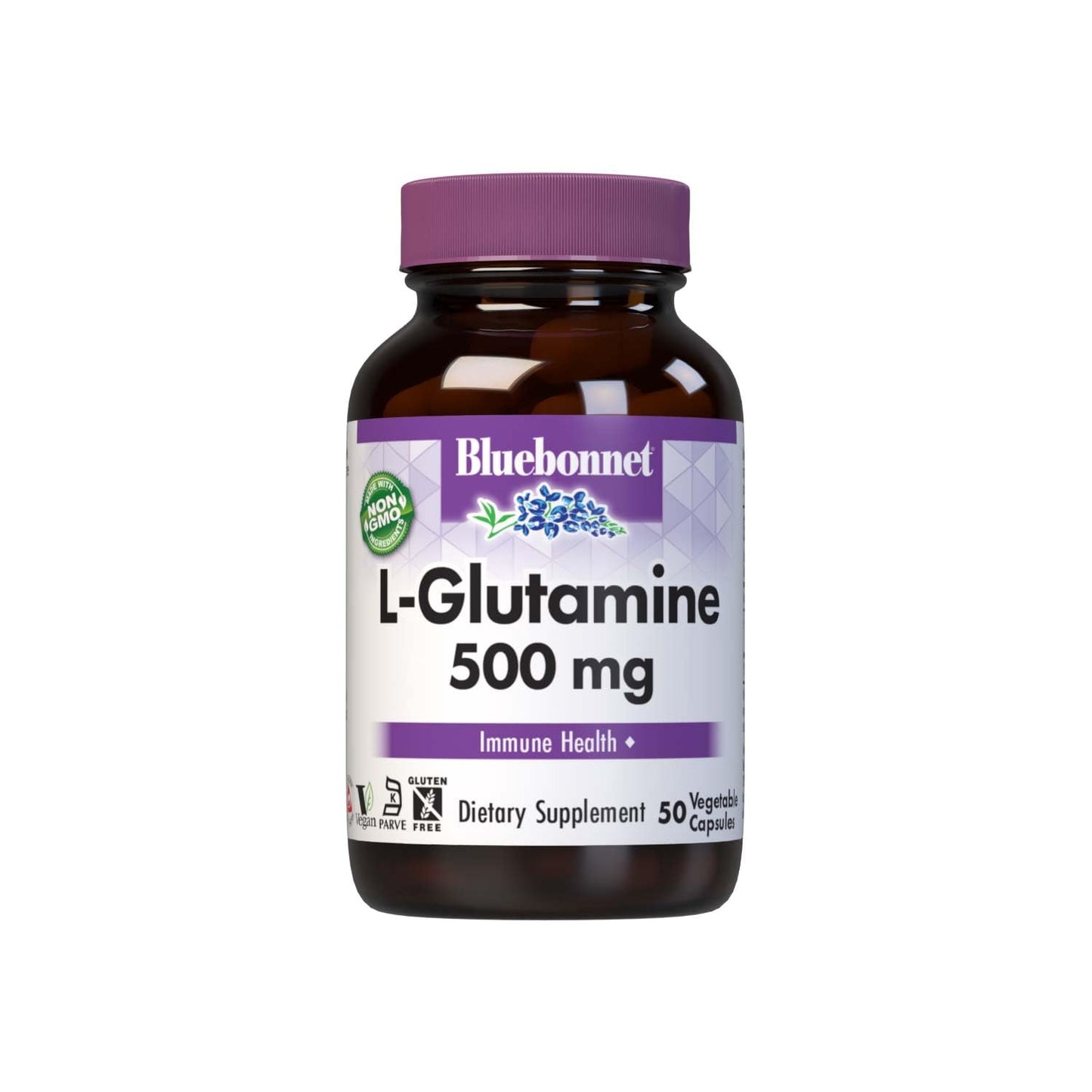 Bluebonnet L-Glutamine 500 mg – Immune Support, 50 Veg Capsules, Non-GMO, Kosher, Vegan