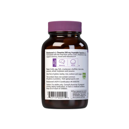 BlueBonnet L-Theanine 200mg – Free-Form Amino Acid, 60 Veg Capsules (Pack of 2)