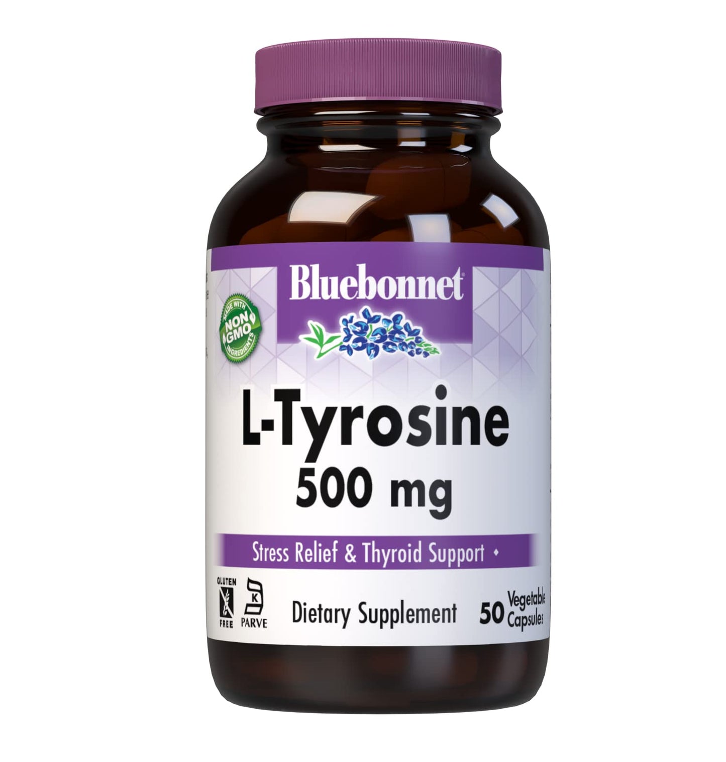 Bluebonnet L-Tyrosine 500 mg – 50 Count Capsules | Stress & Thyroid Support