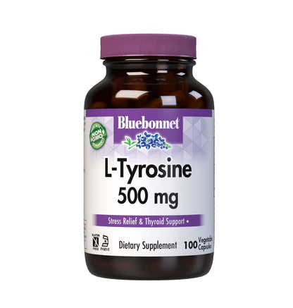 Bluebonnet L-Tyrosine 500 mg Capsules – 100 Count | Stress & Thyroid Support