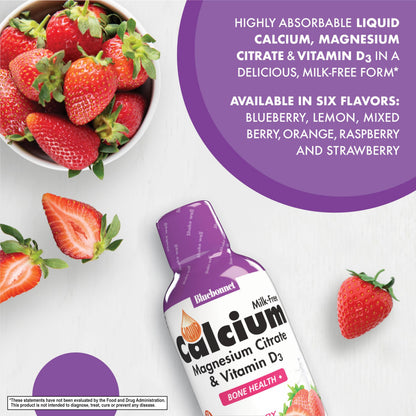 Bluebonnet Liquid Calcium Citrate with Magnesium & Vitamin D3 – 16 oz (Strawberry)