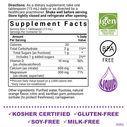Bluebonnet Liquid Calcium Magnesium Citrate + Vitamin D3 - 16 oz Orange (32 Servings) | Gluten Free, Soy Free, Kosher
