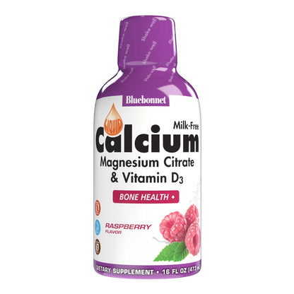 Bluebonnet Nutrition Liquid Calcium Magnesium Citrate with Vitamin D3 - Raspberry Flavor, 16 fl oz | 32 Servings | Gluten Free, Soy Free, Kosher