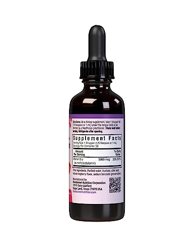 Bluebonnet Liquid Methylcobalamin B12 5000 mcg – Raspberry, 2 fl oz – Vegan