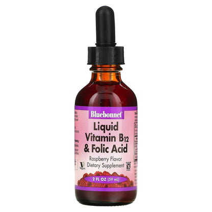 Bluebonnet Liquid Vitamin B12 & Folic Acid – Energy Boost | 2 fl oz, 59 Servings
