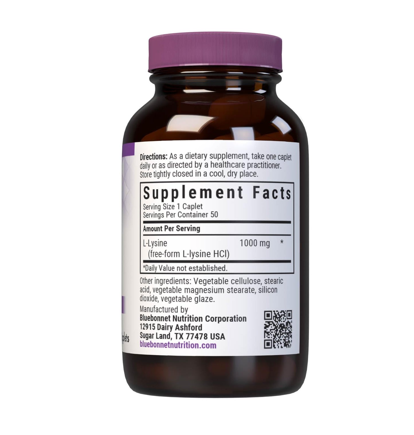 Bluebonnet L-Lysine 1000 mg Caplets – 50 Count | Immune Support & Collagen Synthesis