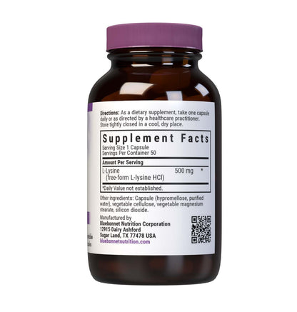 Bluebonnet L-Lysine 500 mg Capsules – 50 Count | Immune Support