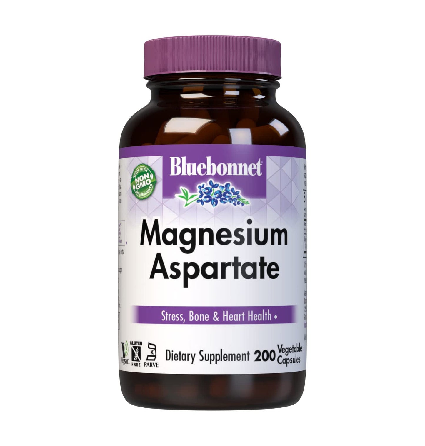 Bluebonnet Nutrition Magnesium 400 mg Chelated Magnesium Aspartate Daily Mineral, Heart & Bone Support* Supplement for Men & Women Vegan, Non-GMO - 200 Vegetable Capsules