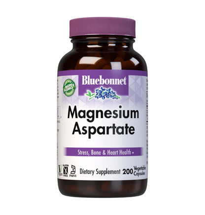 Bluebonnet Nutrition Magnesium 400 mg Chelated Magnesium Aspartate Daily Mineral, Heart & Bone Support* Supplement for Men & Women Vegan, Non-GMO - 200 Vegetable Capsules