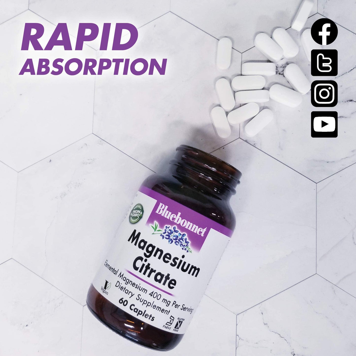 Bluebonnet Magnesium Citrate 400 mg – Maximum Absorption | Immune Support & Energy