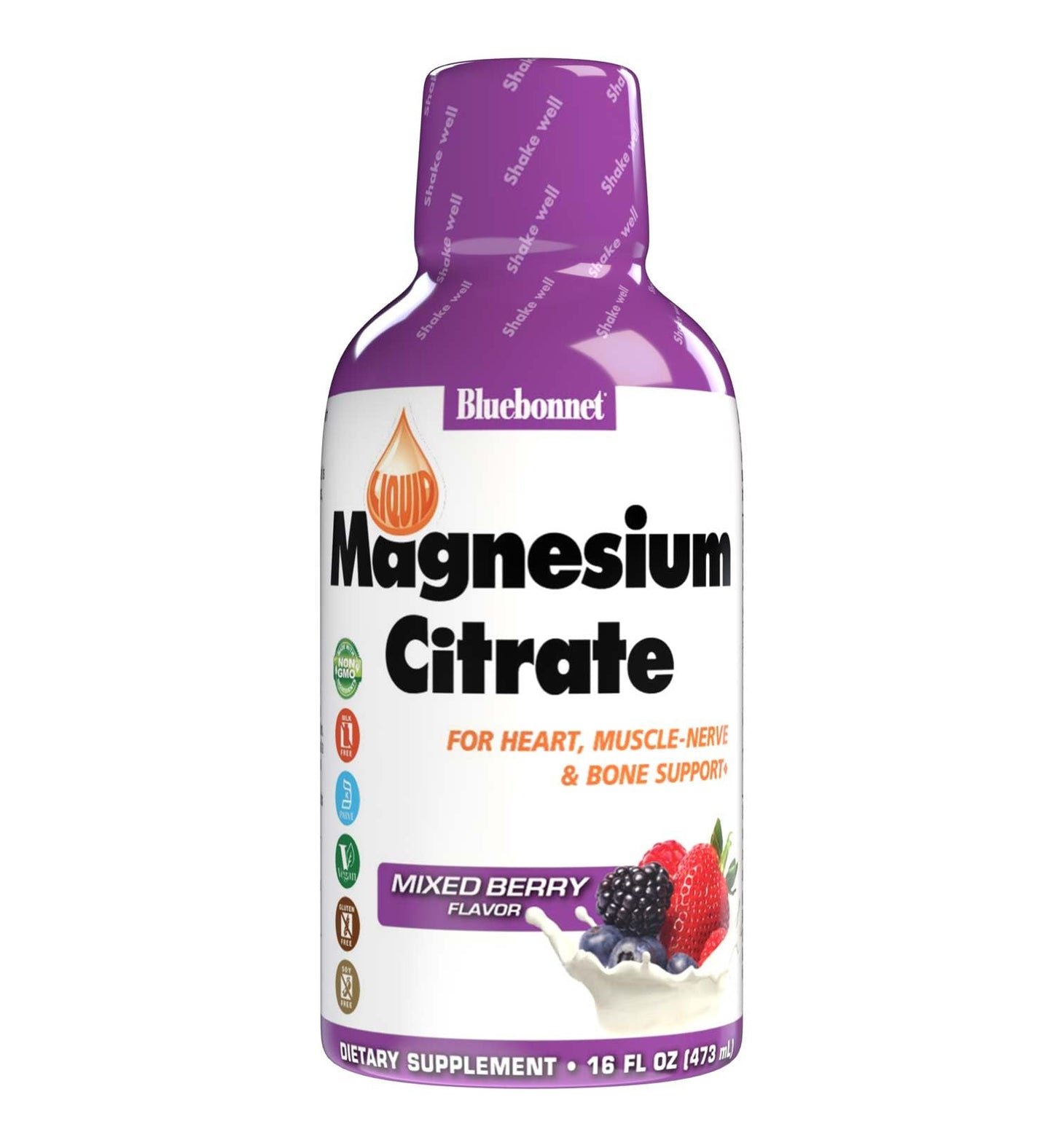 Bluebonnet Magnesium Citrate 420 mg Liquid – Calm Mind & Sleep* (16 fl oz, Mixed Berry)