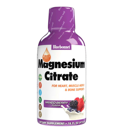 Bluebonnet Magnesium Citrate 420 mg Liquid – Calm Mind & Sleep* (16 fl oz, Mixed Berry)