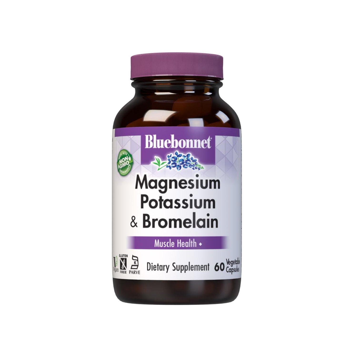 Bluebonnet Magnesium Potassium Plus Bromelain Vegetarian Capsules, 60 Count