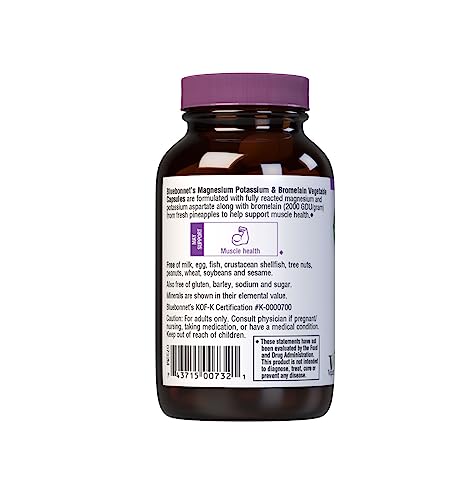 Bluebonnet Magnesium Potassium Plus Bromelain Vegetarian Capsules, 60 Count