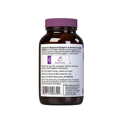Bluebonnet Magnesium Potassium Plus Bromelain Vegetarian Capsules, 60 Count
