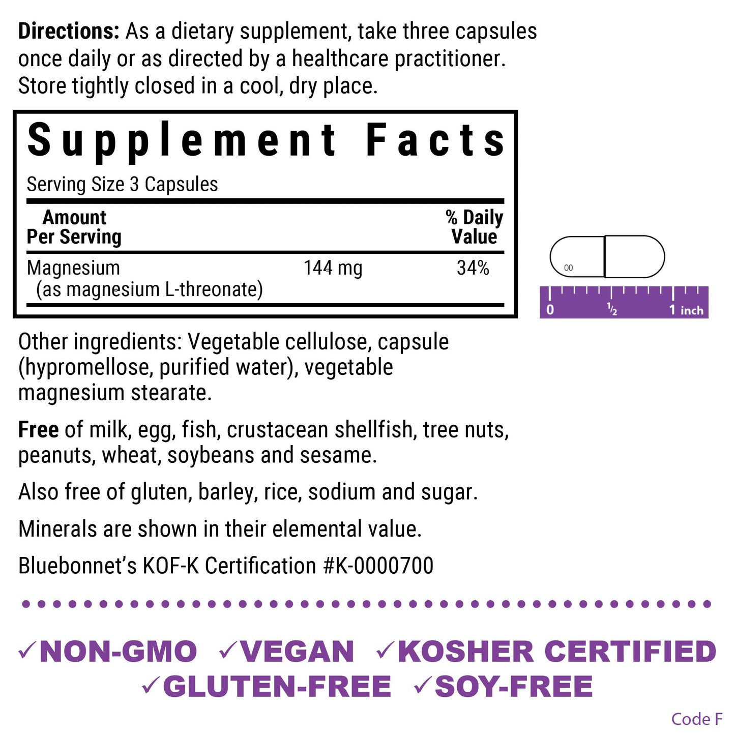 Bluebonnet Magtein Magnesium L-Threonate – Brain Health, 90 Veg Capsules