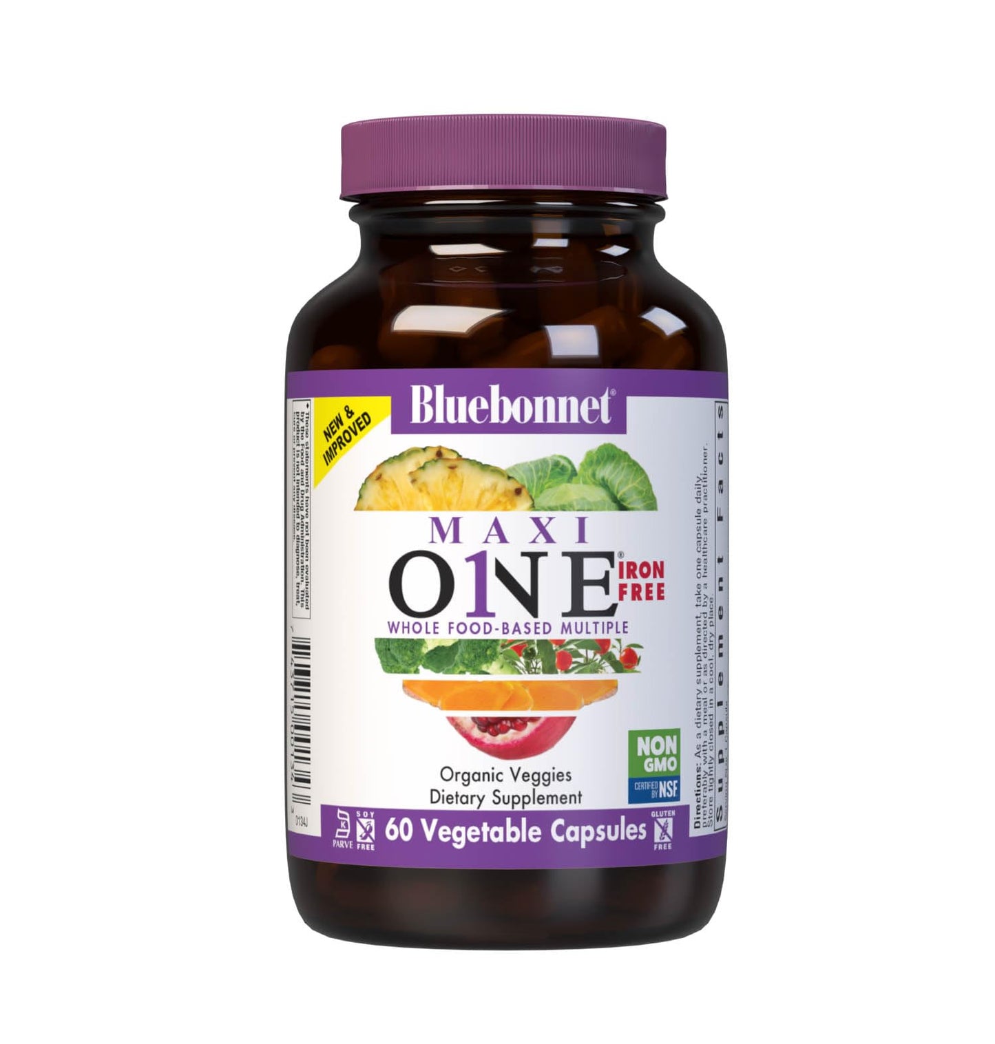 Bluebonnet Maxi One Iron-Free Whole Food Multivitamin – 60 Veg Capsules (2-Month Supply)