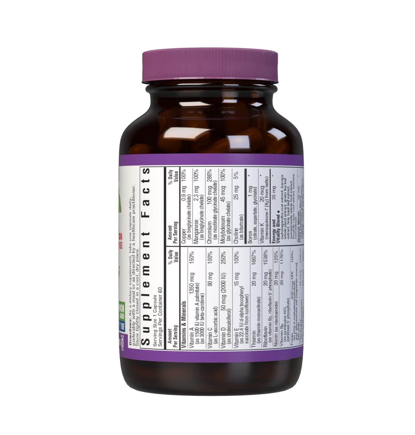 Bluebonnet Maxi One Iron-Free Whole Food Multivitamin – 60 Veg Capsules (2-Month Supply)