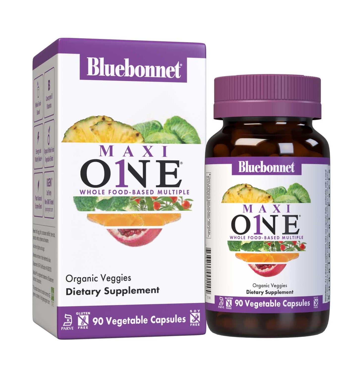Bluebonnet Maxi One with Iron – Whole Food Multivitamin, 90 Veg Capsules, 3 Month Supply | Gluten-Free, Non-GMO, Kosher, Dairy-Free, Soy-Free, Vegetarian