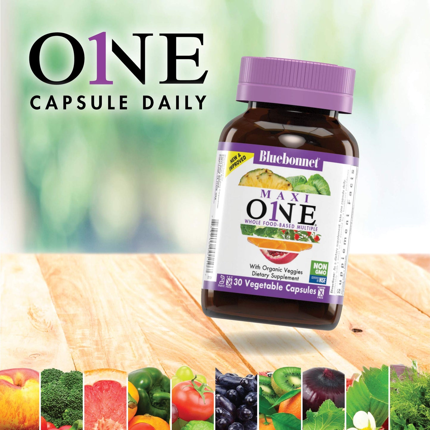 Bluebonnet Maxi One with Iron – Whole Food Multivitamin, 90 Veg Capsules, 3 Month Supply | Gluten-Free, Non-GMO, Kosher, Dairy-Free, Soy-Free, Vegetarian