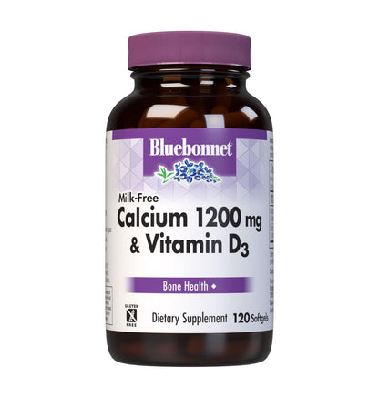 Bluebonnet Milk-Free Calcium 1200 mg + Vitamin D3 400 IU – High Potency Softgels, 120 Count