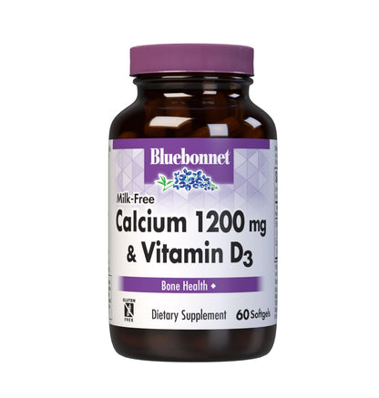 Bluebonnet Milk-Free Calcium 1200 mg + Vitamin D3 400 IU Softgels, Gluten-Free & Dairy-Free, 60 Softgels