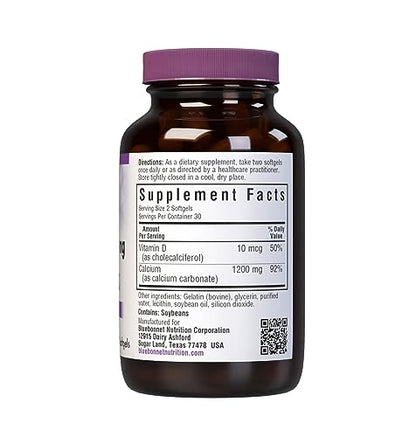 Bluebonnet Milk-Free Calcium 1200 mg + Vitamin D3 400 IU Softgels, Gluten-Free & Dairy-Free, 60 Softgels