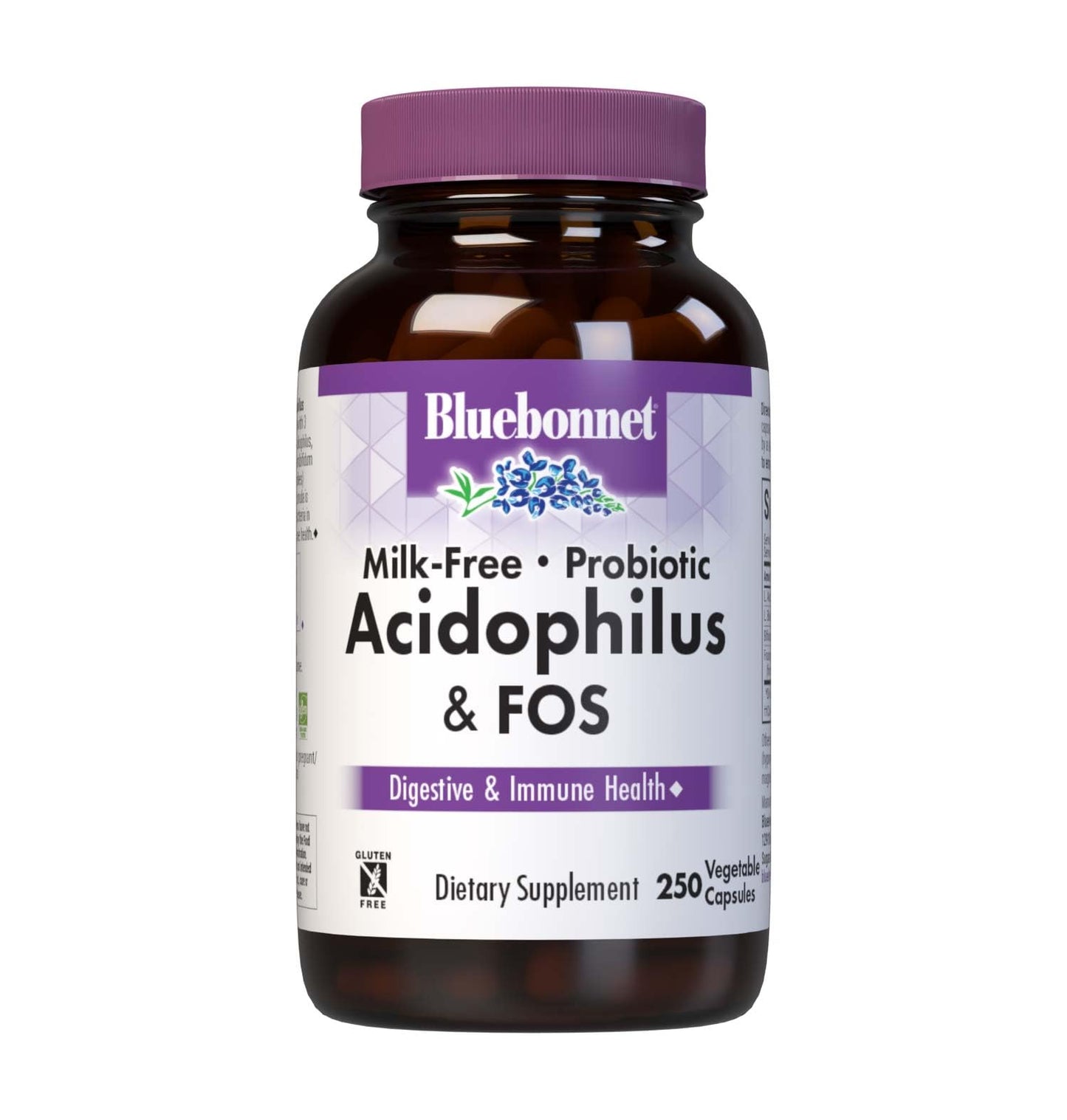 Bluebonnet Milk-Free Probiotic Acidophilus & FOS – 3 Billion CFU/Serving, 250 Veg Capsules, Gluten-Free & Dairy-Free